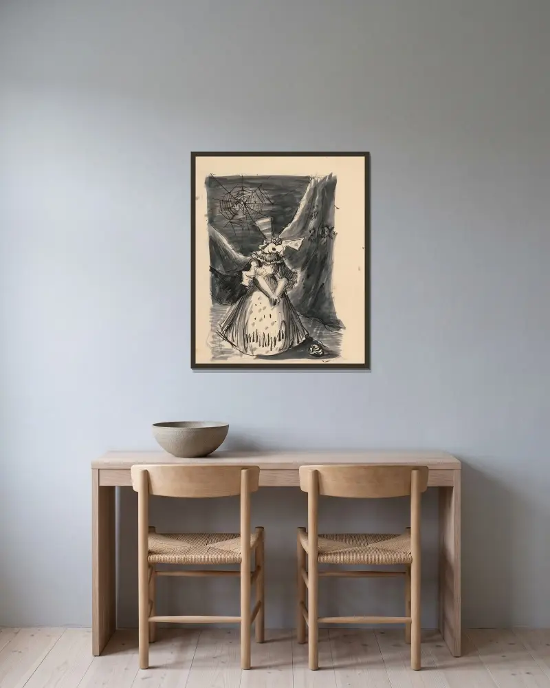 Dött flicka med rosett av Ján Novák inramad på en vägg