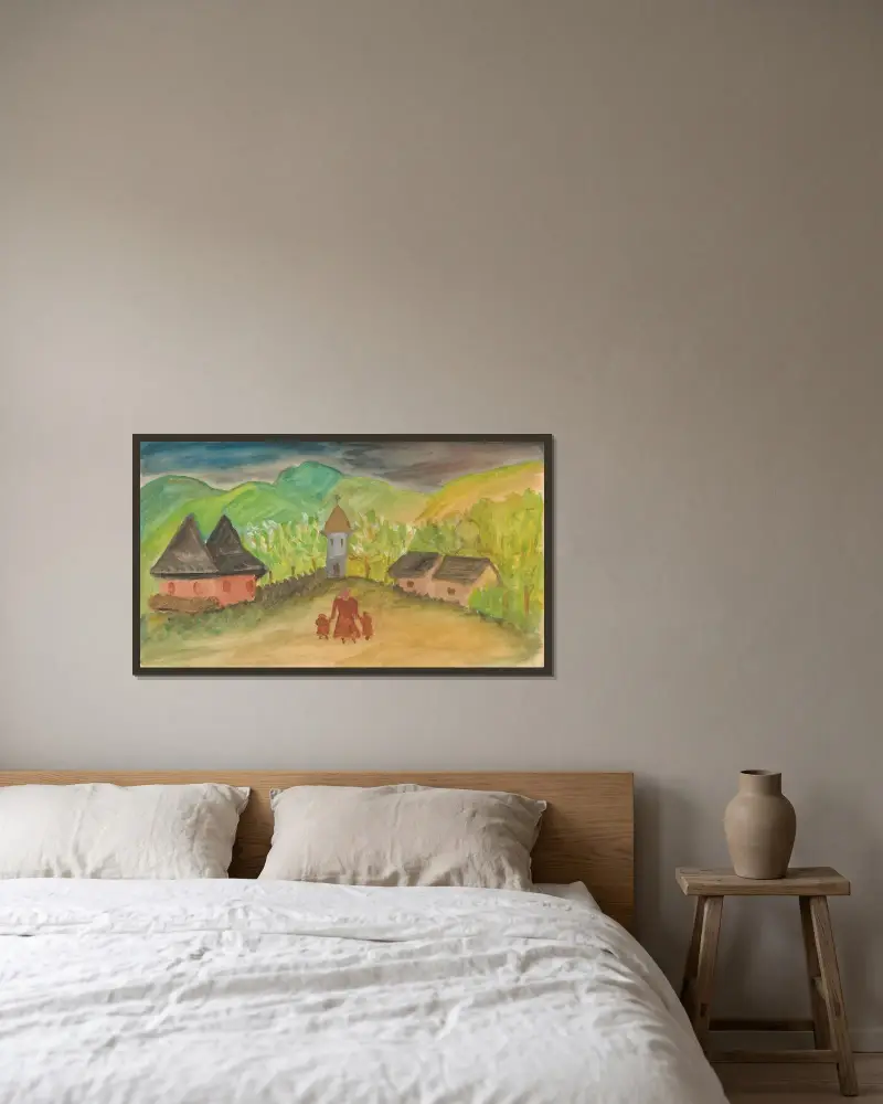 Mutter mit Kindern auf dem Land von Ján Novák gerahmt an einer Wand