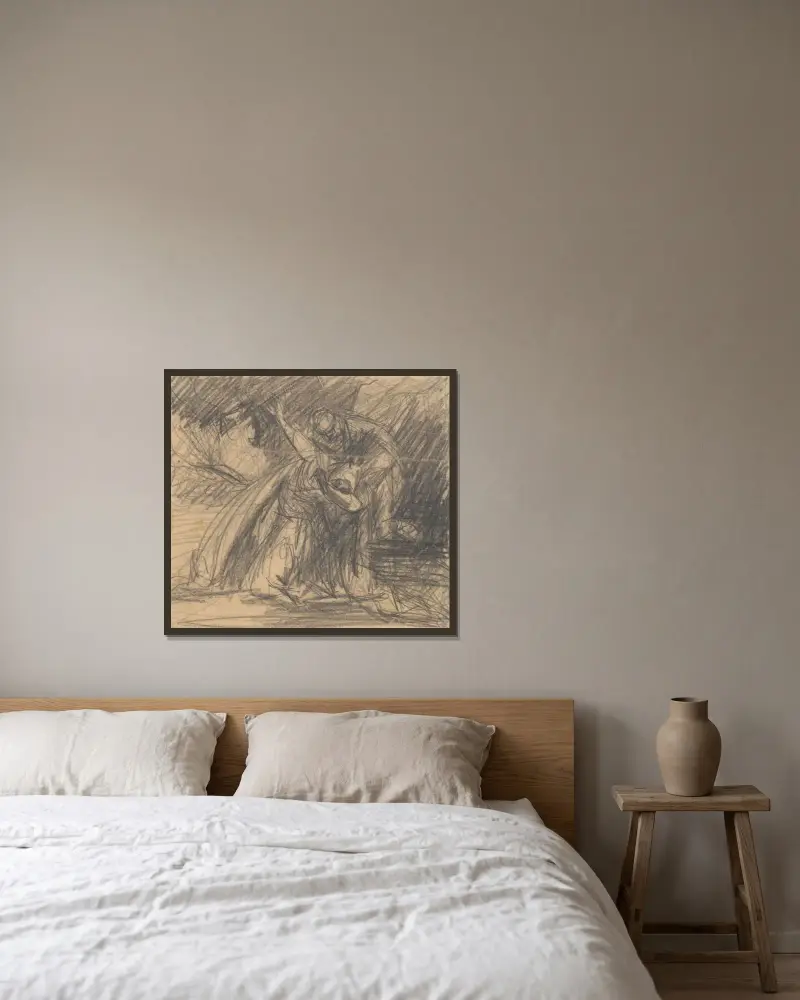 Sörjande kvinna av Ján Novák inramad på en vägg