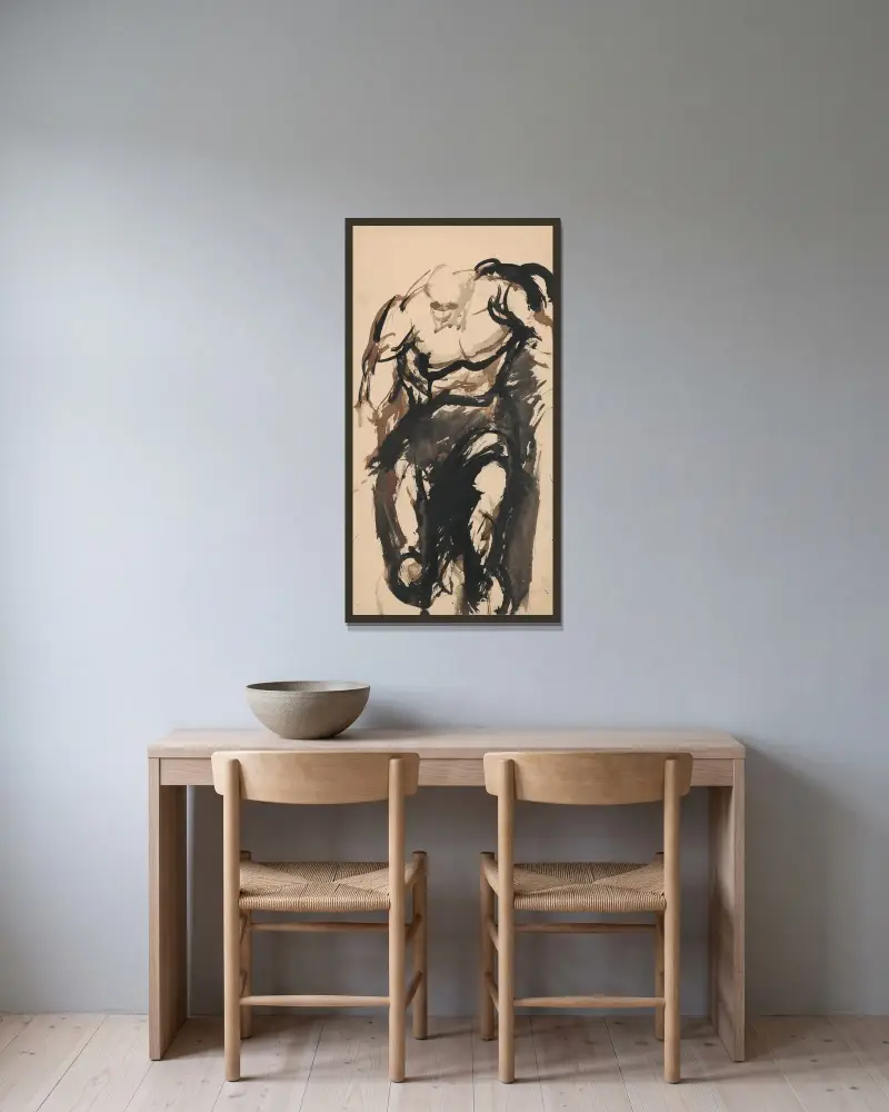 Manlig akt av Ján Novák inramad på en vägg