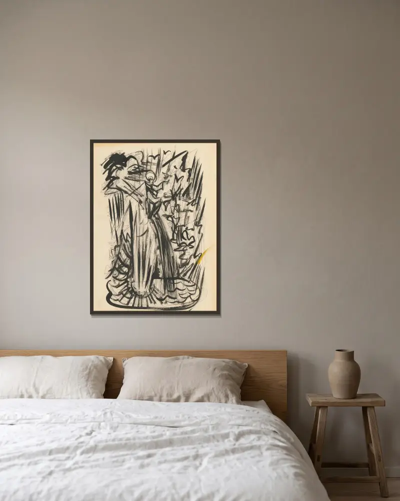 Religiöst motiv av Ján Novák inramad på en vägg