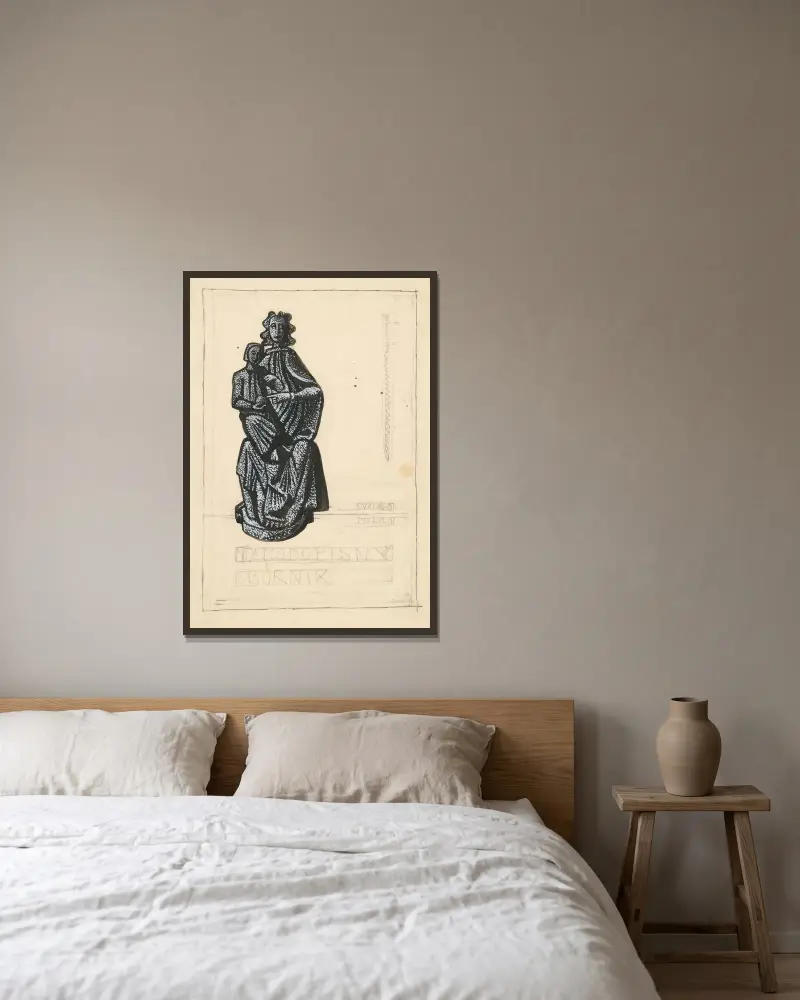 Omslag till Národopisný sborník (illustrationsförslag – Madonnan med barnet) av Ján Novák inramad på en vägg