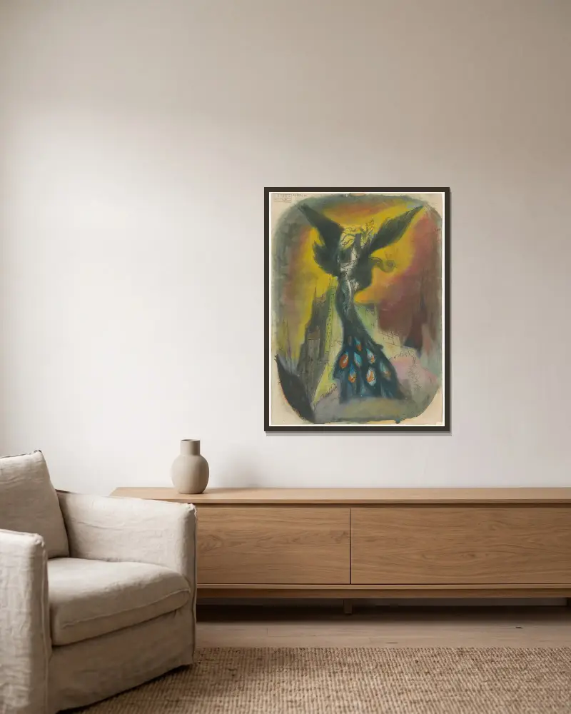 Princess Abducted by a Monster with a Peacock Tail av Ján Novák inramad på en vägg