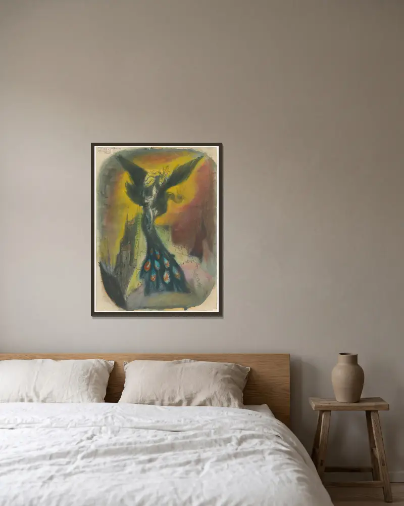 Princess Abducted by a Monster with a Peacock Tail av Ján Novák inramad på en vägg