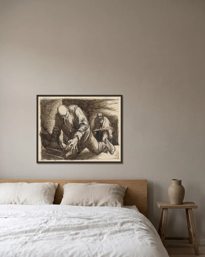 Två gamla män av Ján Novák inramad på en vägg