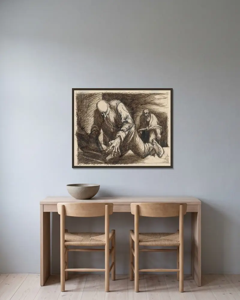 Två gamla män av Ján Novák inramad på en vägg