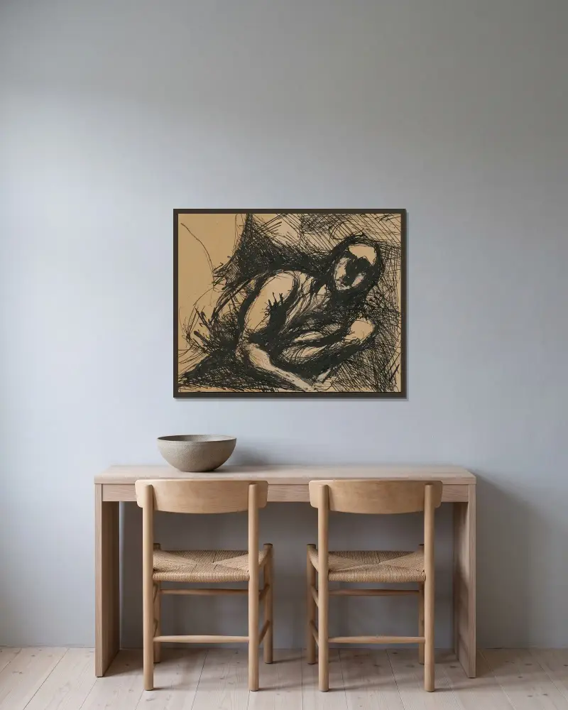 Kvinna av Ján Novák inramad på en vägg