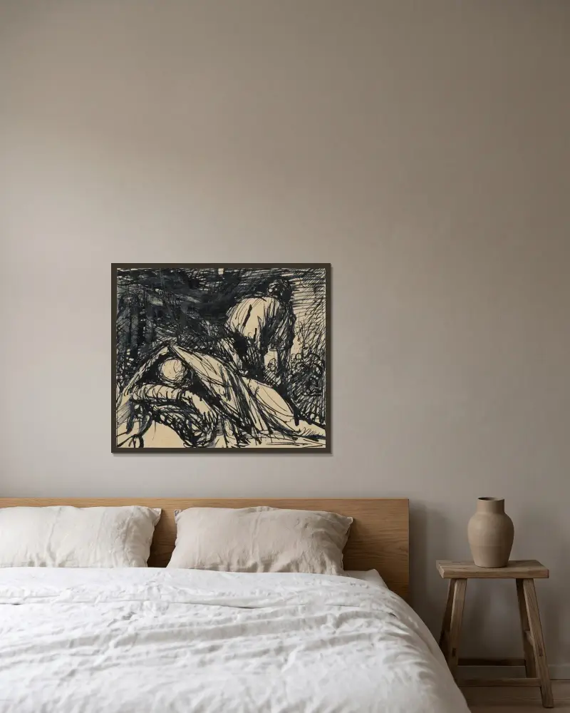 Sårad – natt av Ján Novák inramad på en vägg