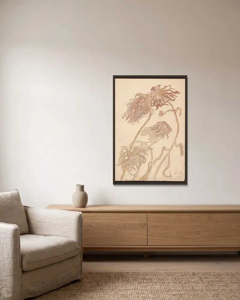 Chrysanthemen von Jan Rembowski gerahmt an einer Wand