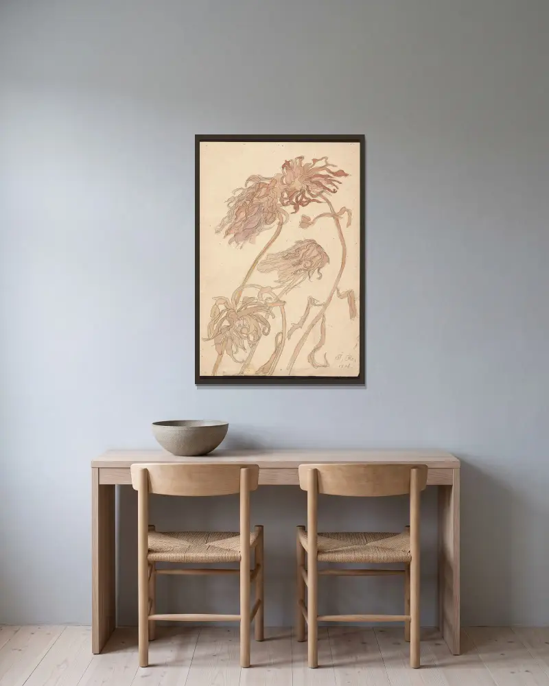 Chrysanthemen von Jan Rembowski gerahmt an einer Wand