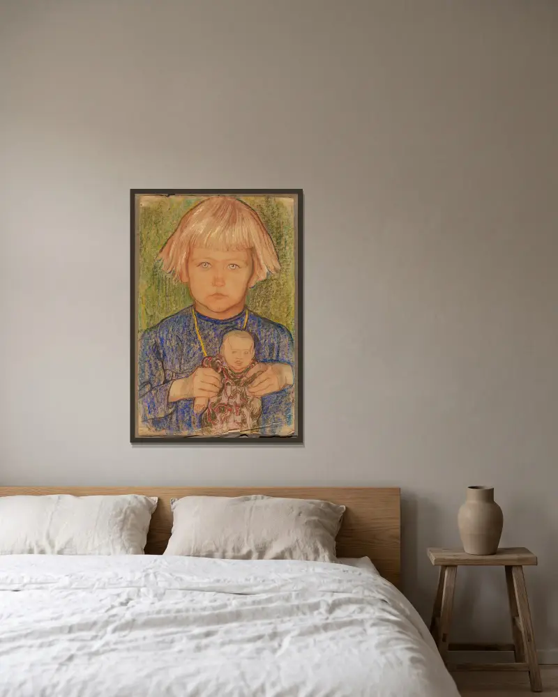 Little girl with a doll av Jan Rembowski inramad på en vägg