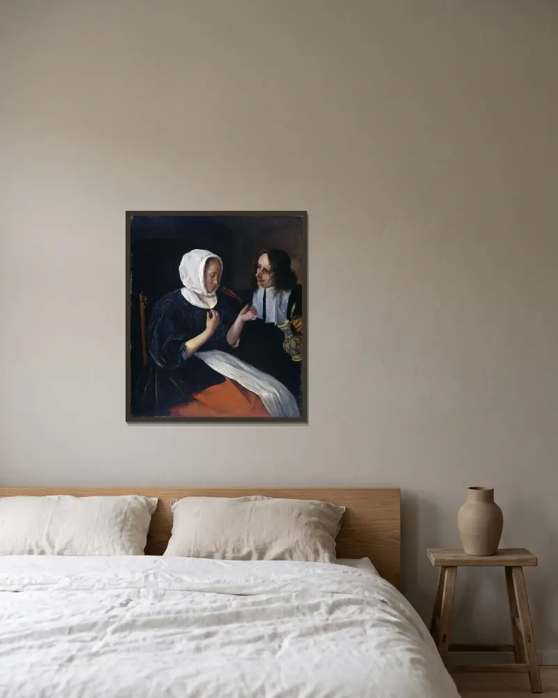 Ett par som dricker av Jan Steen inramad på en vägg