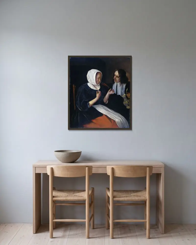 Ett par som dricker av Jan Steen inramad på en vägg