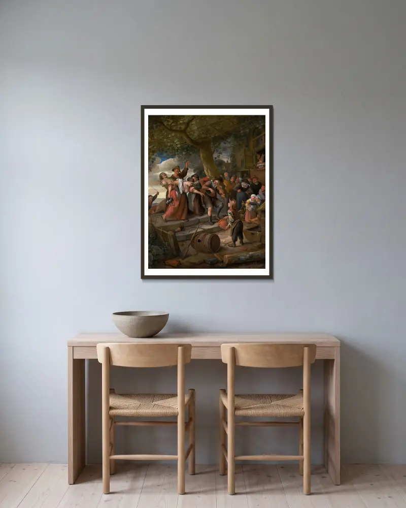 A Pig Belongs in the Sty av Jan Steen inramad på en vägg
