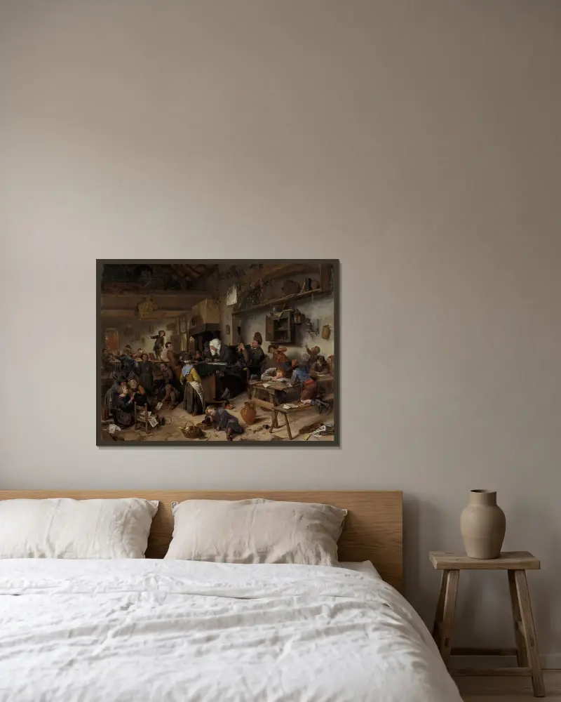 En skola för pojkar och flickor av Jan Steen inramad på en vägg