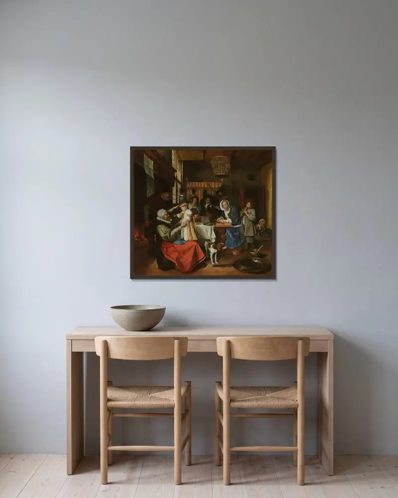 Som de gamla sjunger, så pipa de unga av Jan Steen inramad på en vägg