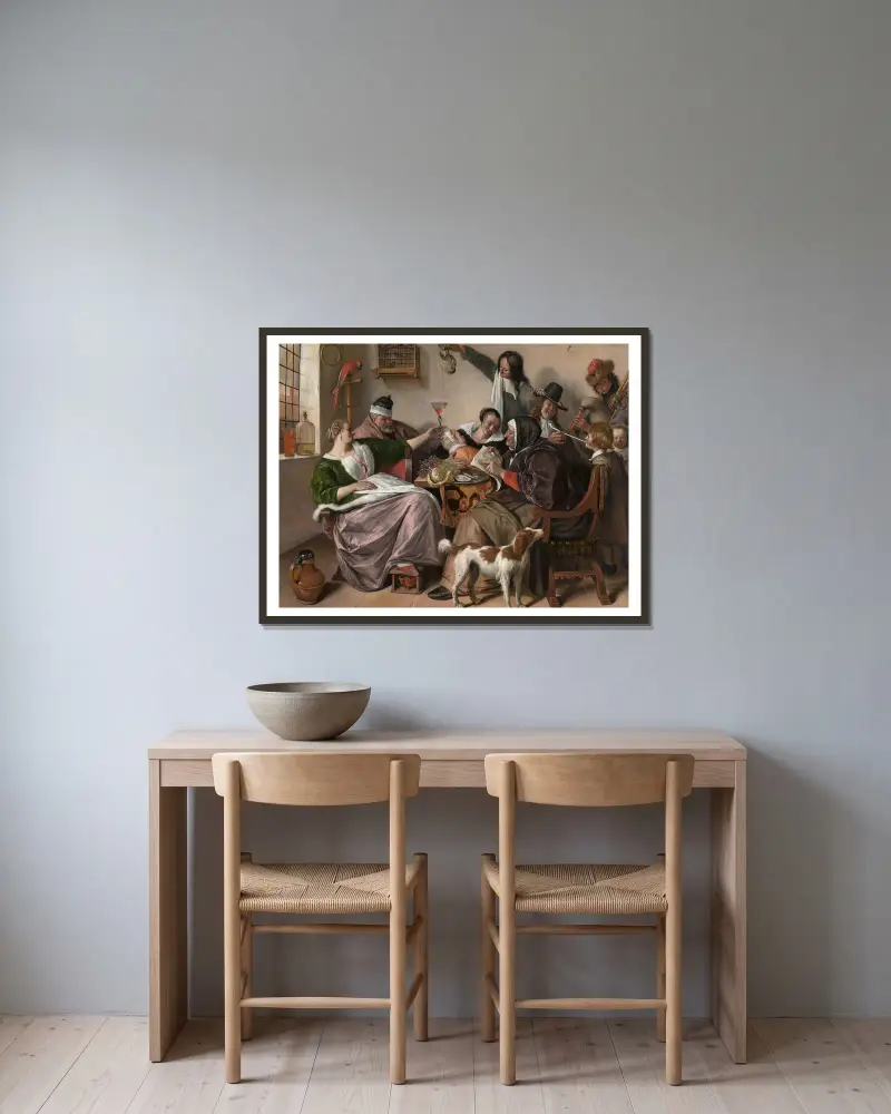 As the Old Sing,So Pipe the Young av Jan Steen inramad på en vägg