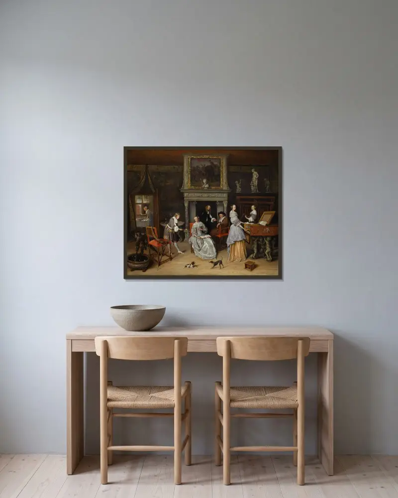 Fantasy Interior with Jan Steen and the Family of Gerrit Schouten av Jan Steen inramad på en vägg