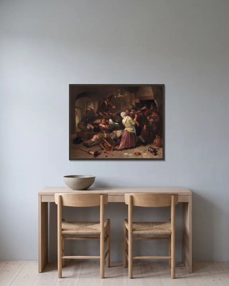 Gamblers Quarreling av Jan Steen inramad på en vägg