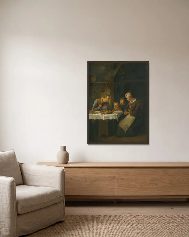 Bordbön av Jan Steen inramad på en vägg