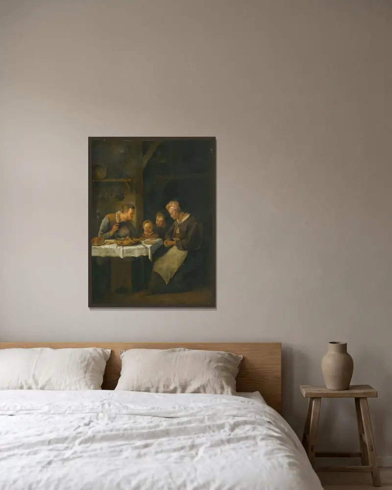 Bordbön av Jan Steen inramad på en vägg