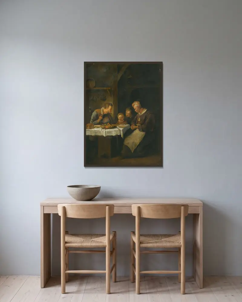 Bordbön av Jan Steen inramad på en vägg