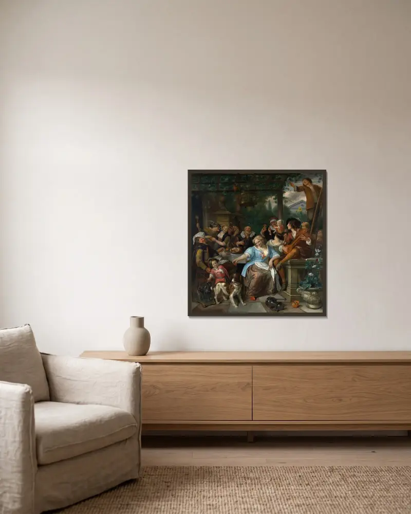 Glatt sällskap på en terrass av Jan Steen inramad på en vägg