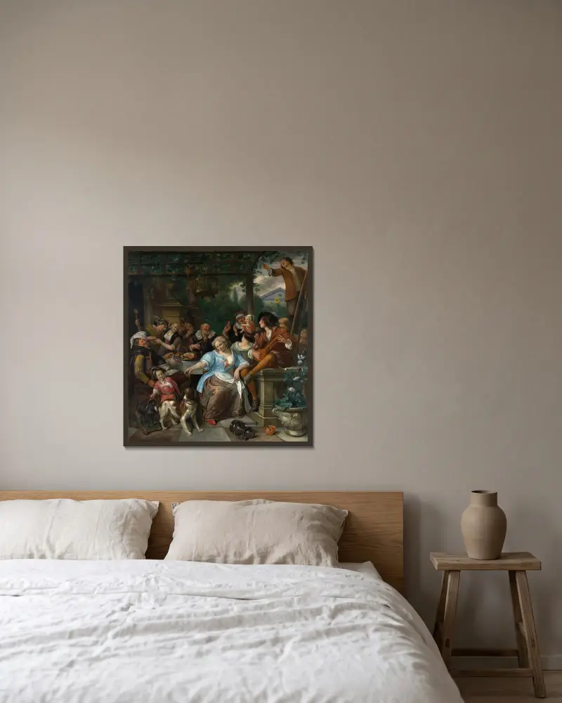 Glatt sällskap på en terrass av Jan Steen inramad på en vägg