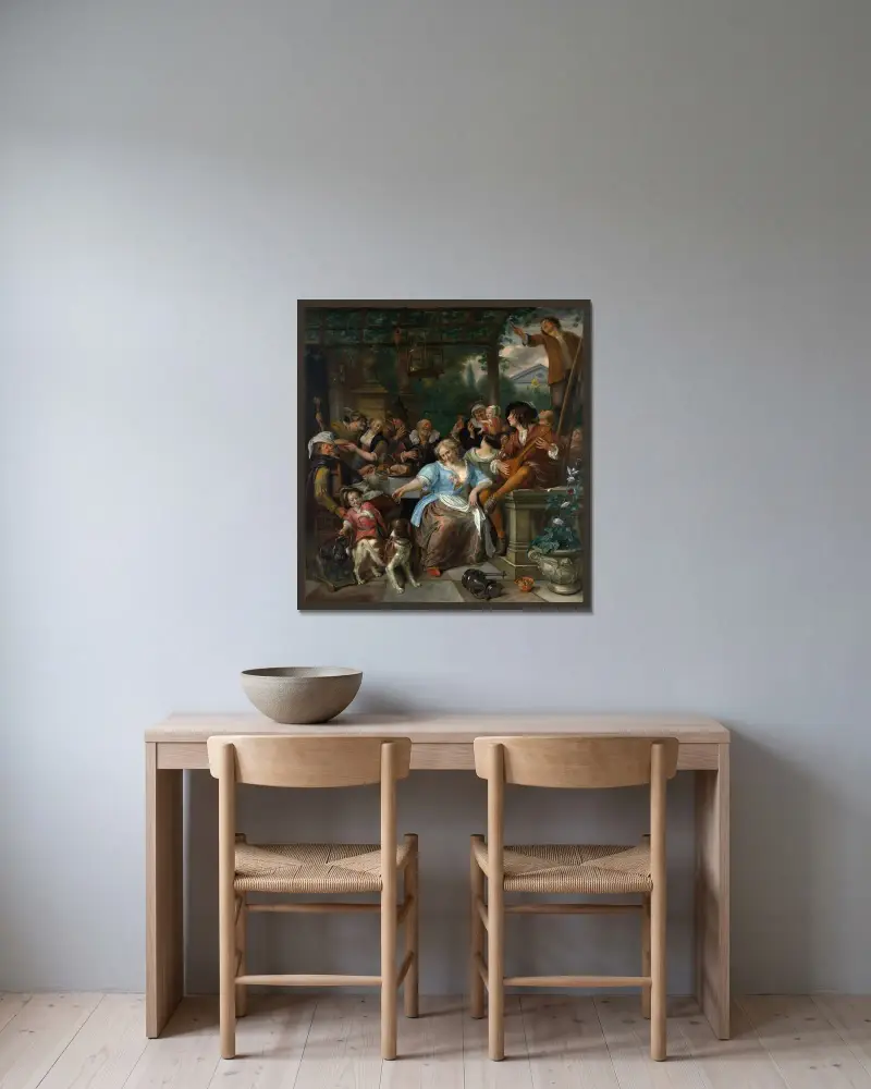 Glatt sällskap på en terrass av Jan Steen inramad på en vägg