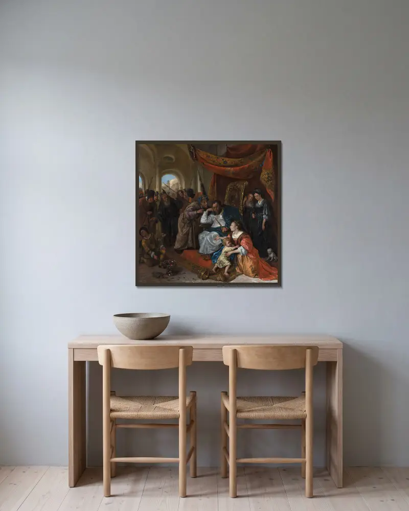 Moses und die Krone des Pharao von Jan Steen gerahmt an einer Wand