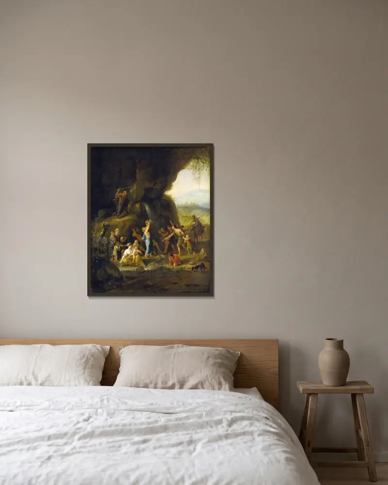 Mose slår vatten ur klippan av Jan Steen inramad på en vägg
