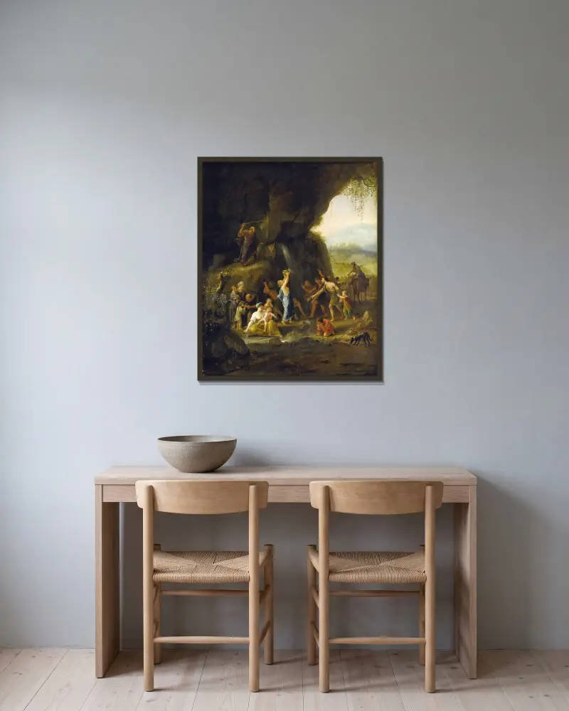 Mose slår vatten ur klippan av Jan Steen inramad på en vägg