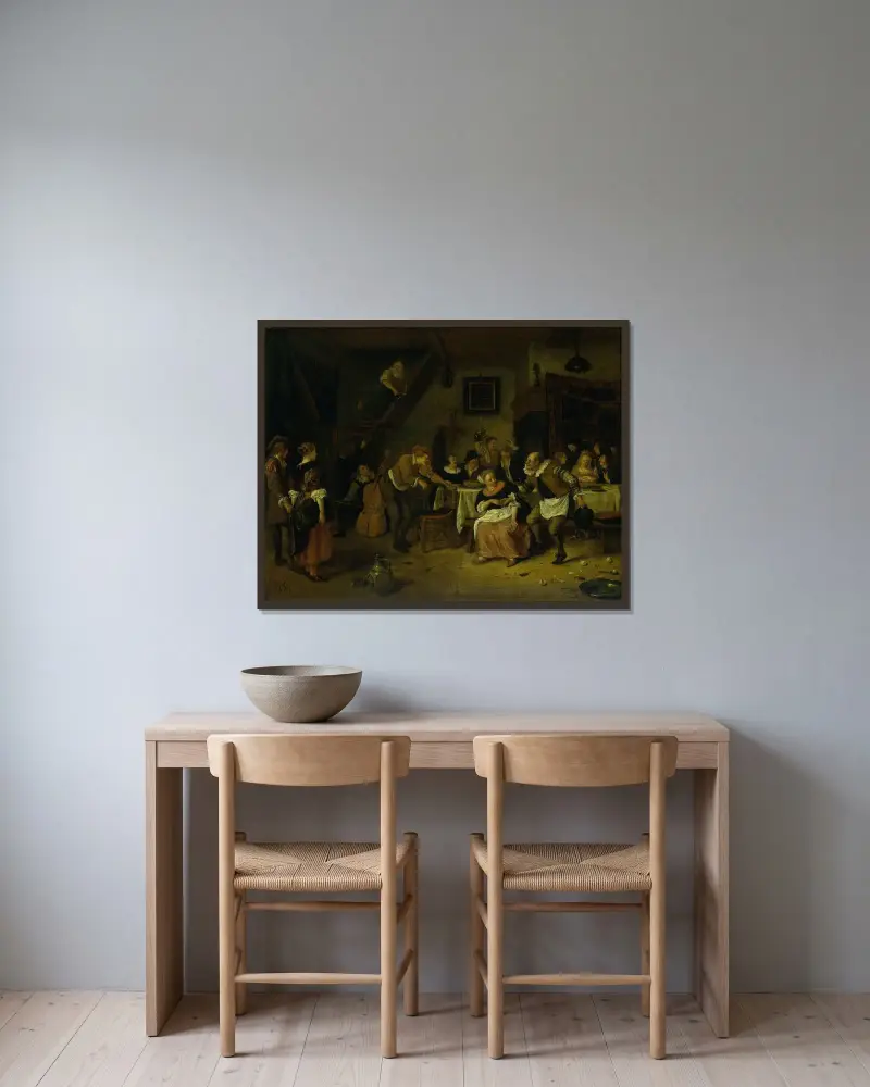 Bondbröllop av Jan Steen inramad på en vägg