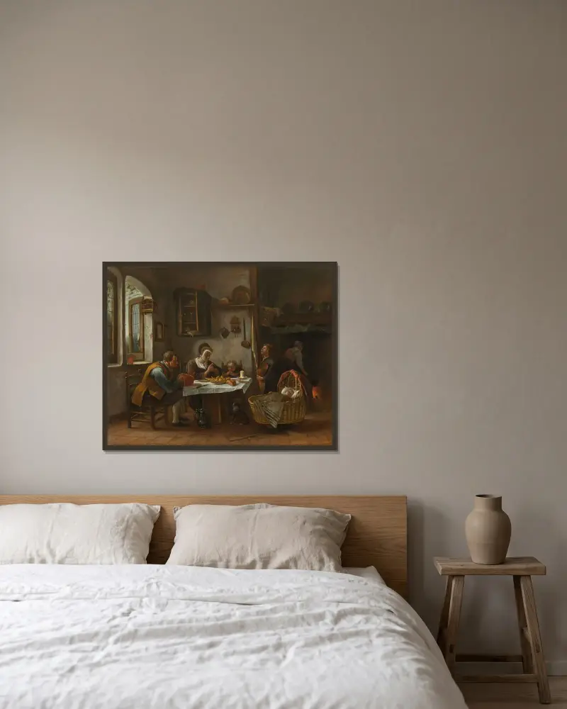 Bön före måltid av Jan Steen inramad på en vägg