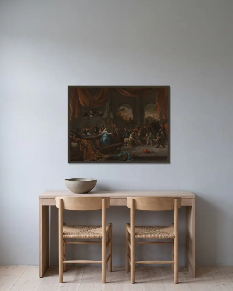 Samson Offended by the Philistines – nr 2 av Jan Steen inramad på en vägg