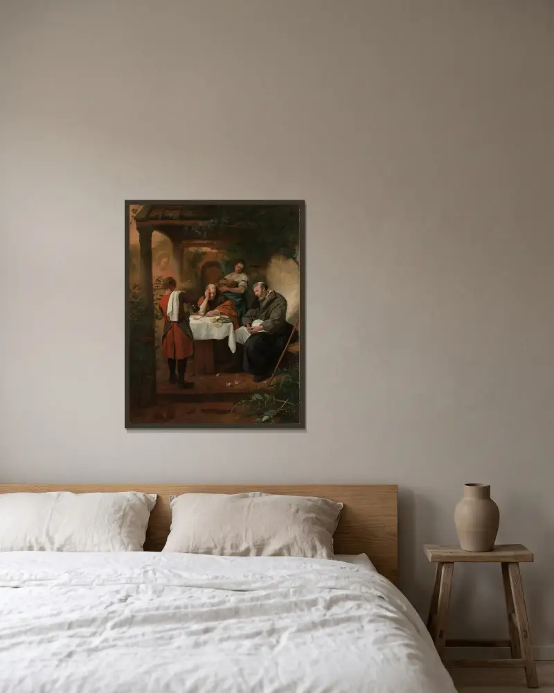 Måltiden i Emmaus av Jan Steen inramad på en vägg