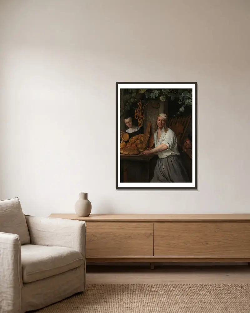 The Baker Arent Oostwaard and his Wife, Catharina Keizerswaard av Jan Steen inramad på en vägg