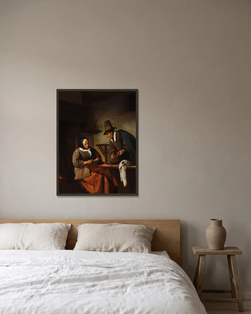 The Caudle Makers av Jan Steen inramad på en vägg