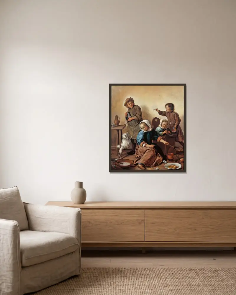 Barnens måltid av Jan Steen inramad på en vägg