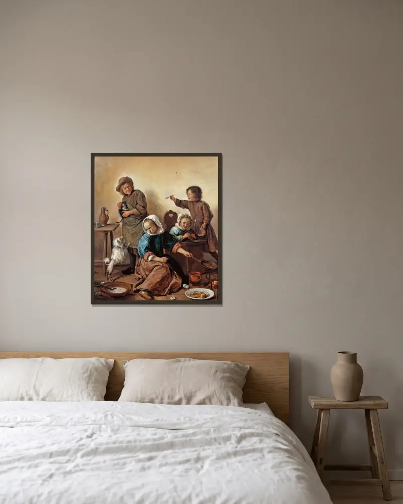 Barnens måltid av Jan Steen inramad på en vägg