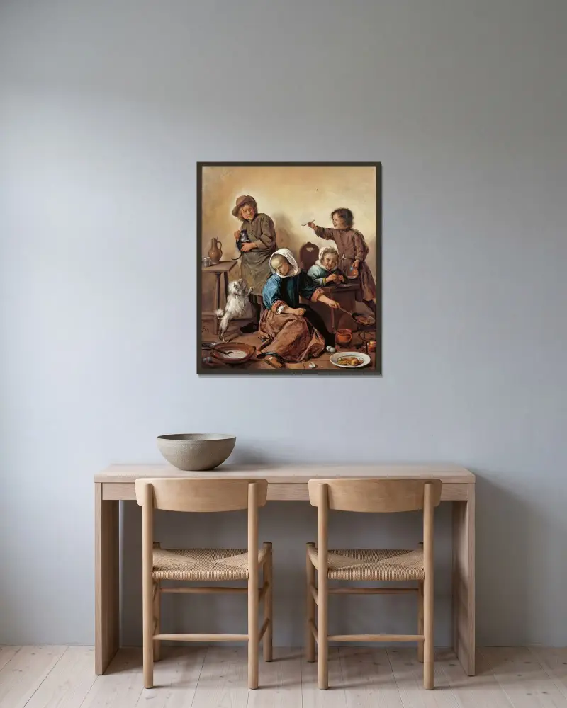 Barnens måltid av Jan Steen inramad på en vägg