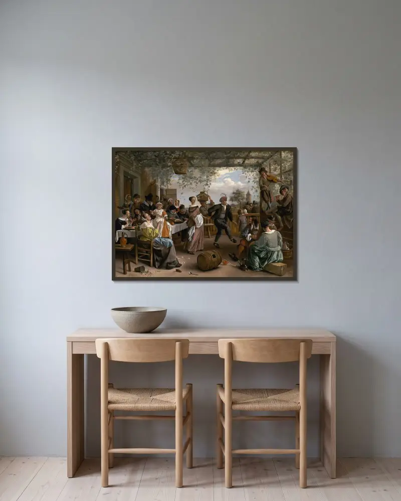 Det dansande paret av Jan Steen inramad på en vägg