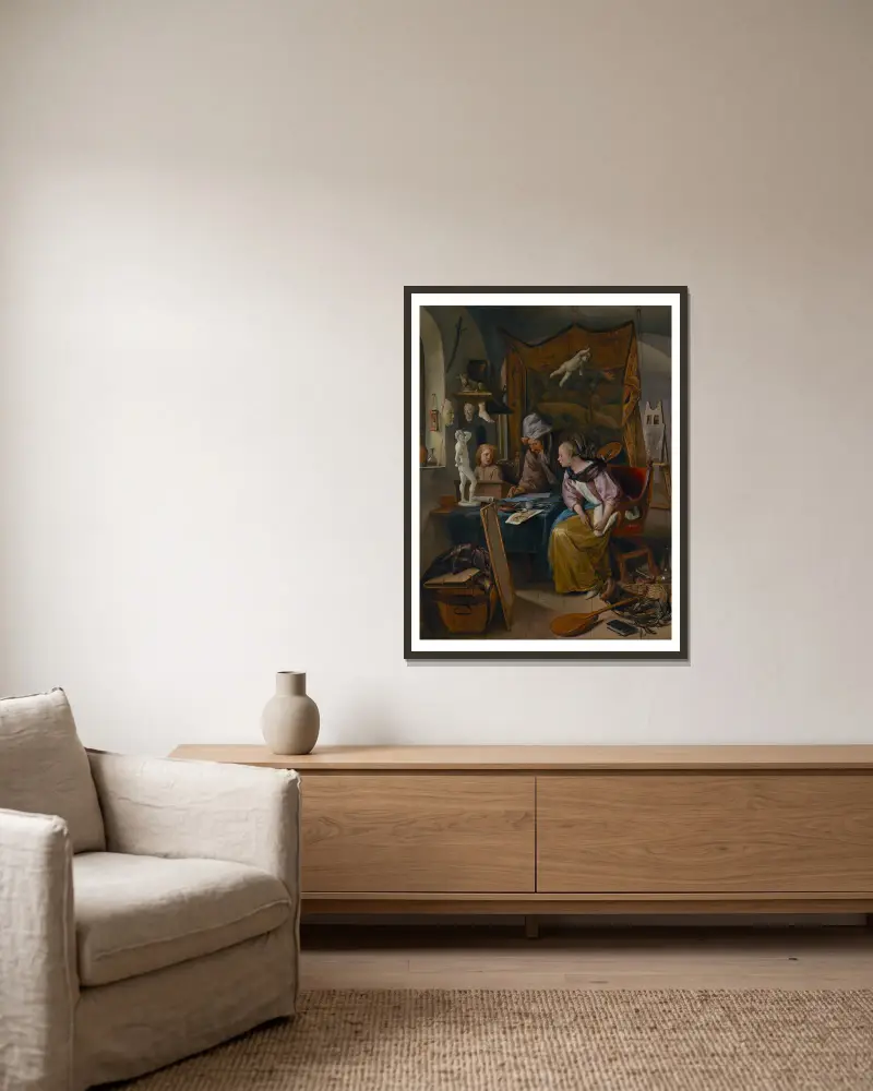 Lekce kreslení, Jan Steen v rámu na stěně