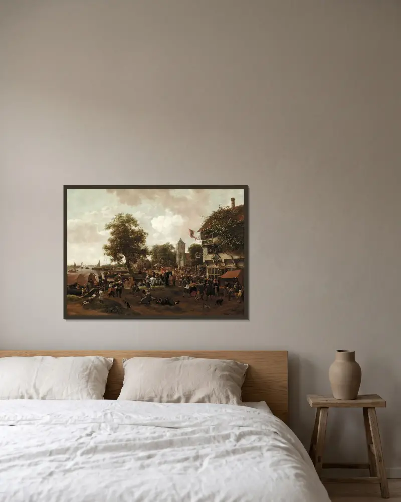 Marknaden i Oegstgeest av Jan Steen inramad på en vägg