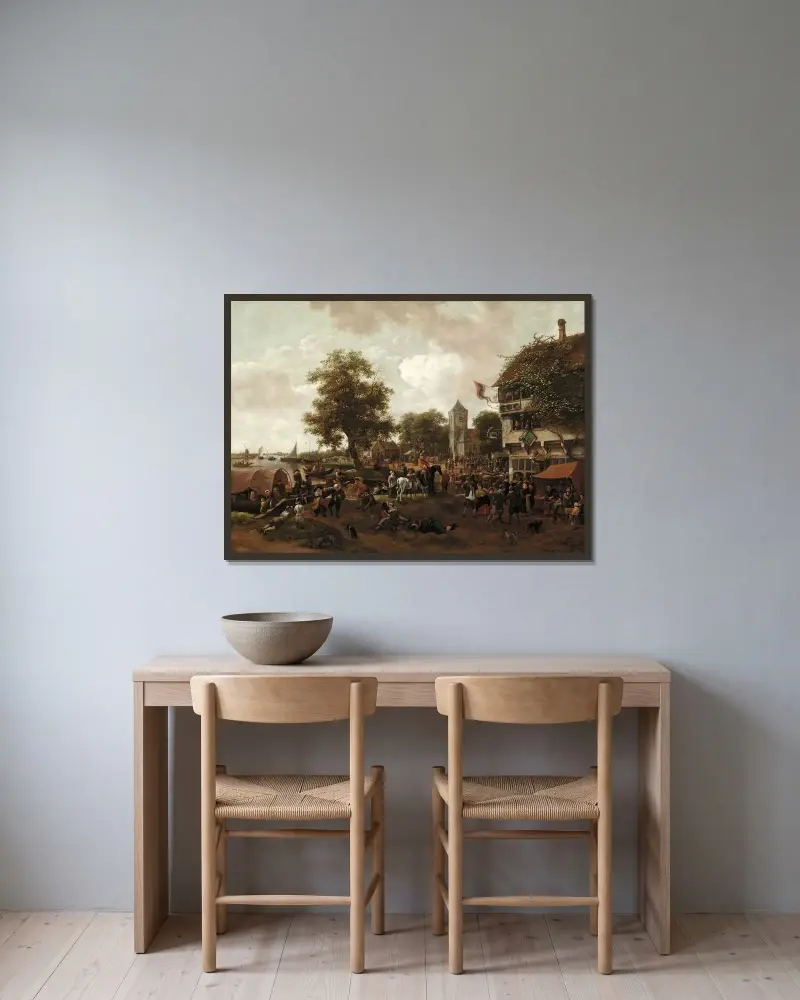 Marknaden i Oegstgeest av Jan Steen inramad på en vägg