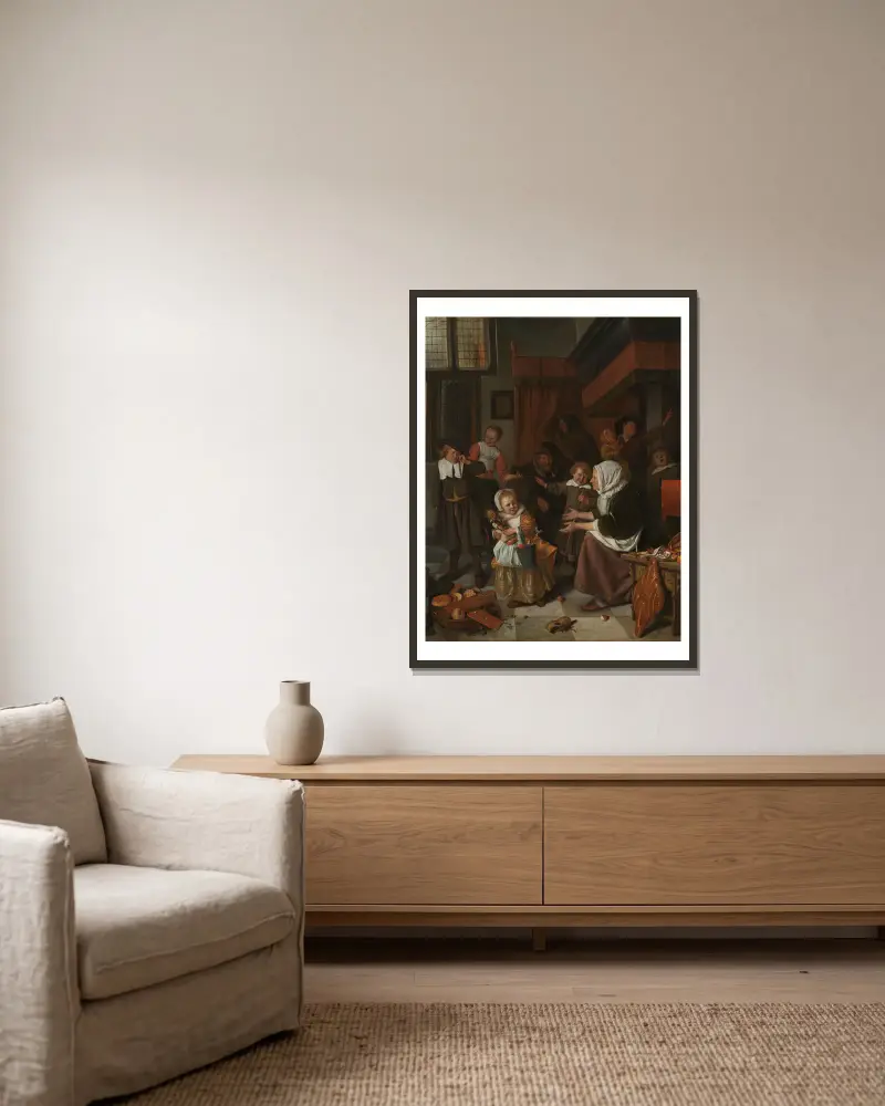 The Feast of St Nicholas av Jan Steen inramad på en vägg