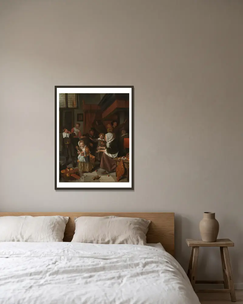 The Feast of St Nicholas av Jan Steen inramad på en vägg