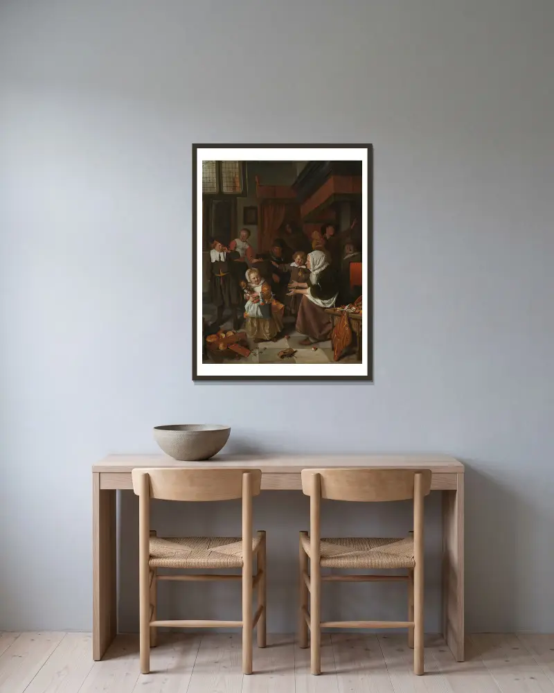 The Feast of St Nicholas av Jan Steen inramad på en vägg