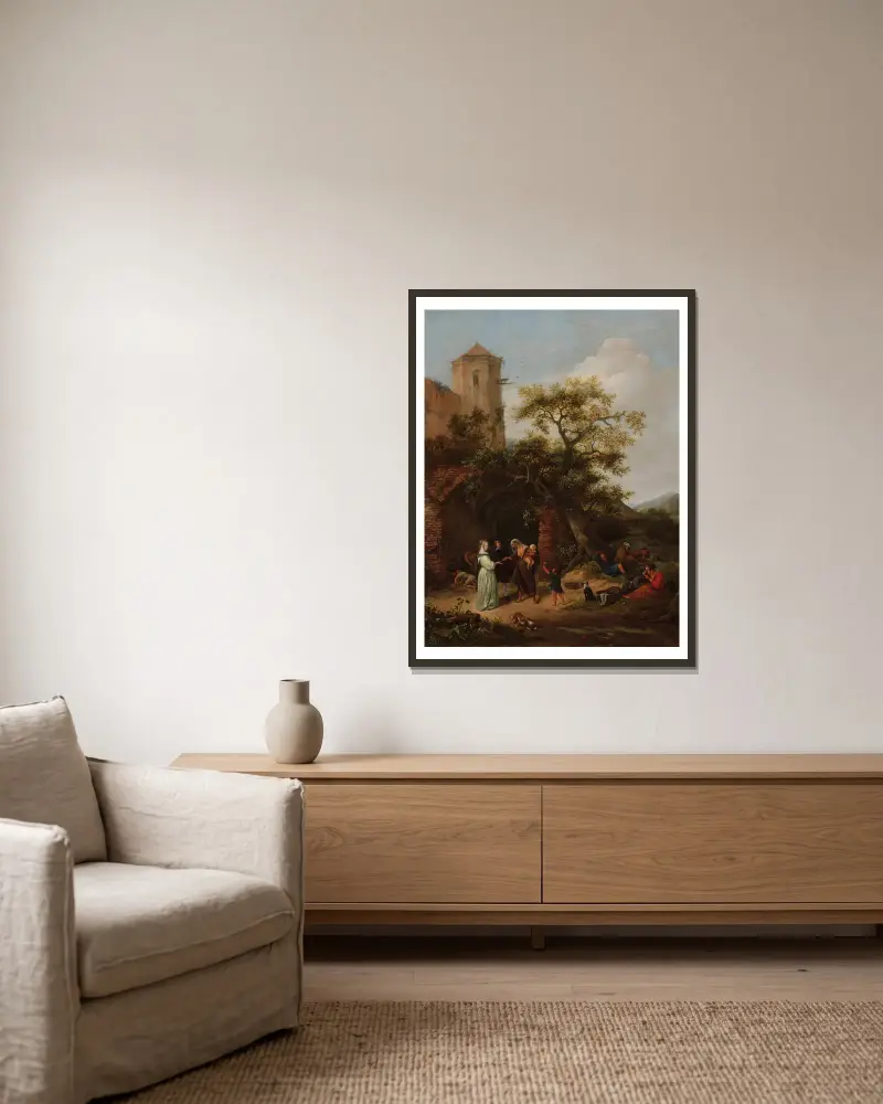 Die Wahrsagerin von Jan Steen gerahmt an einer Wand