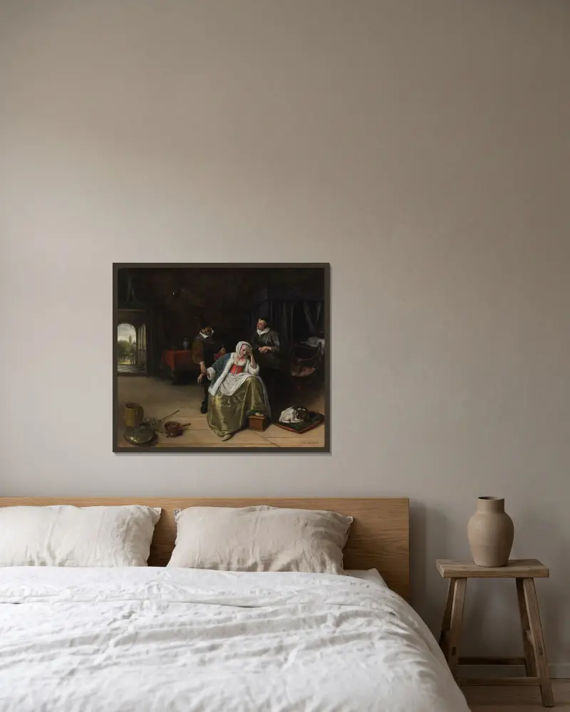 The Lovesick Maiden av Jan Steen inramad på en vägg